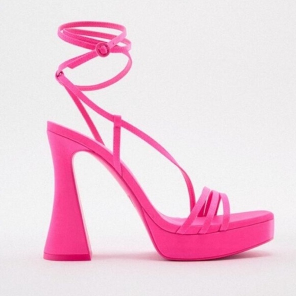 Zara Shoes - “ZARA” Satin Strappy Wraparound Platform Sandal Heels